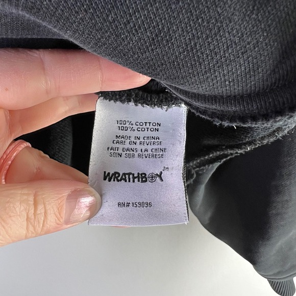 WRATHBOY Sz Medium Graphic Hoodie Distressed Cropped Raw Hem Grunge Distressed - Picture 6 of 15